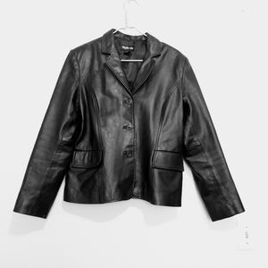 Style & Co Black Leather Button Coat Jacket sz L